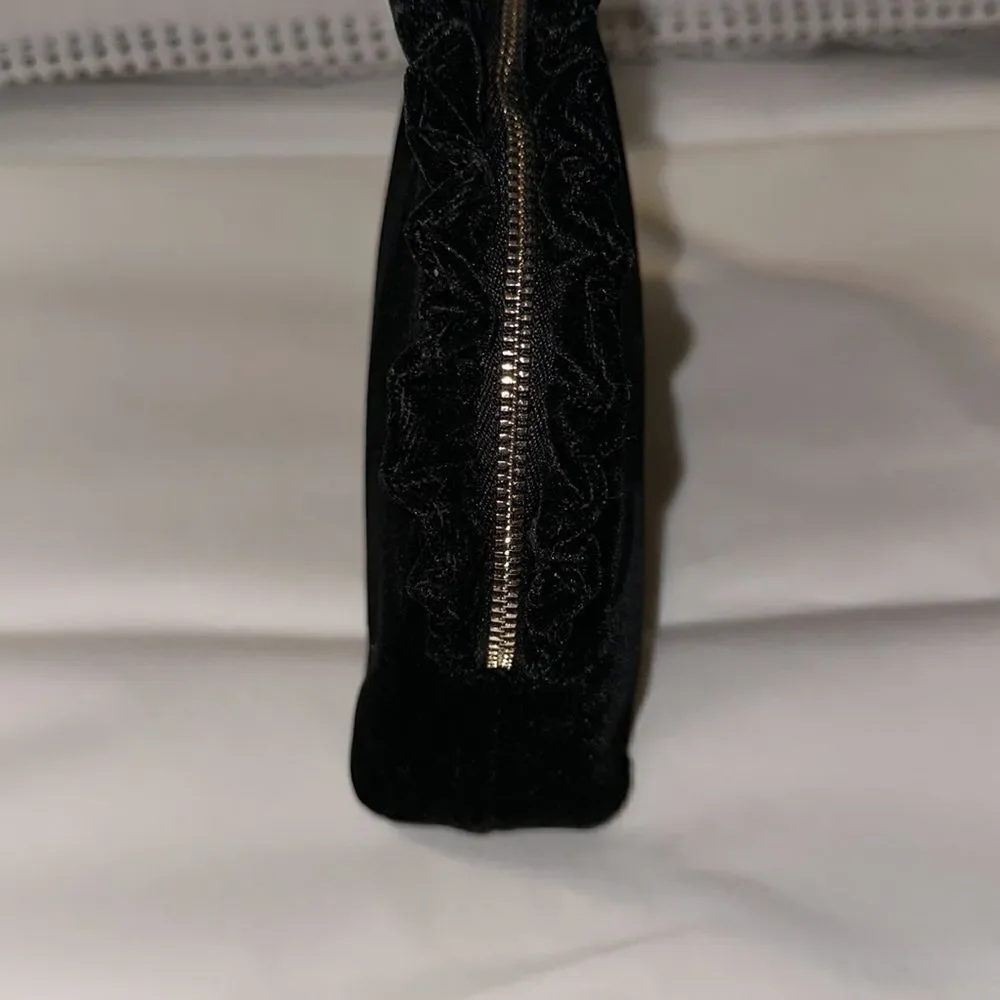 kate spade Black Velvet Ruffle Gold Tone Briar Lane Cosmetic Bag